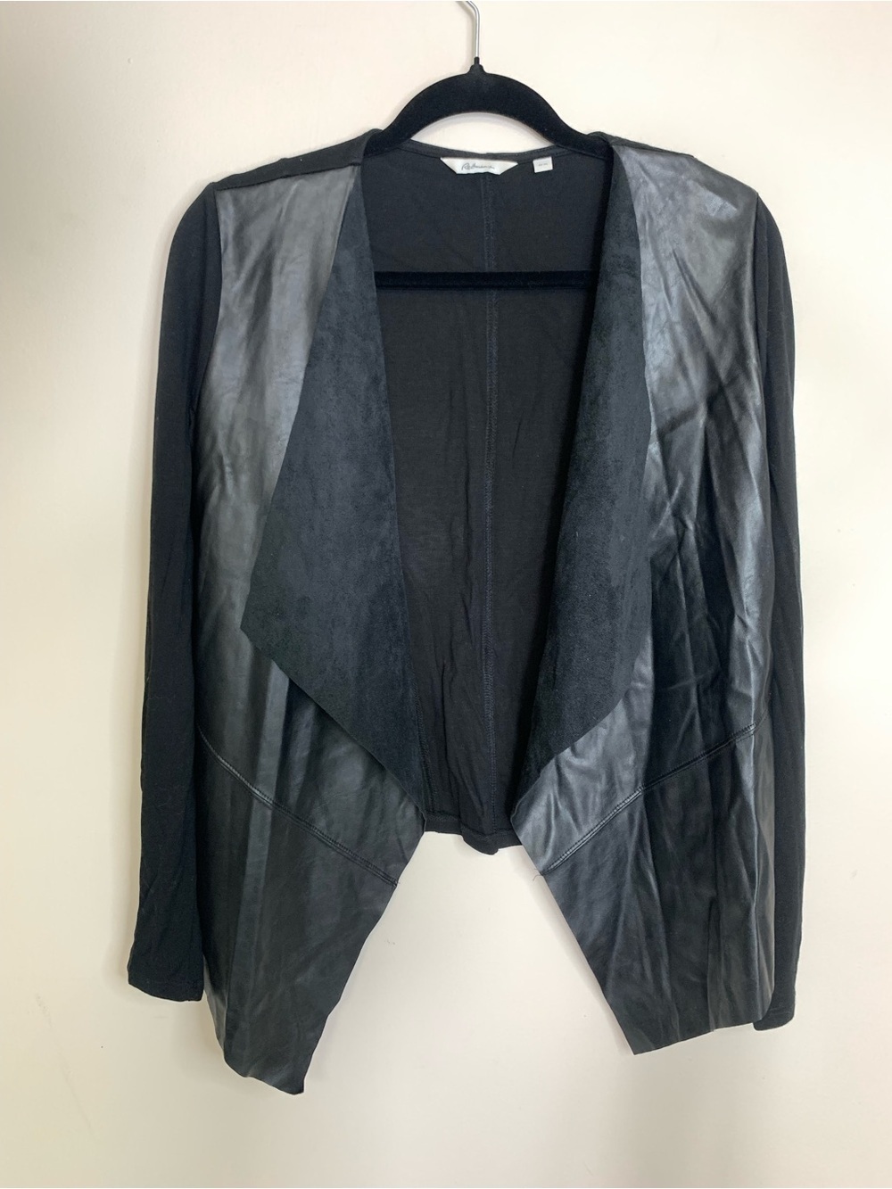 Reitmans Black Faux Leather Drape Jacket Cardigan M
